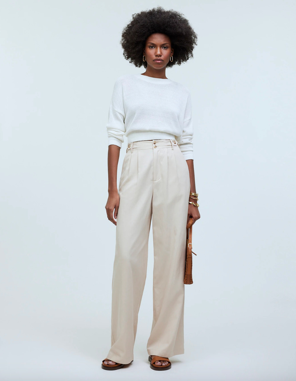 Madewell The Harlow Wide Leg Pant Linen Twill Harvest Moon Beige US 12 NWT